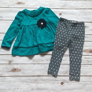 Kids Headquarters Teal green peplum Top & leggings